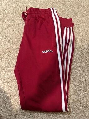 adidas Maroon Joggers with White 3-Stripes